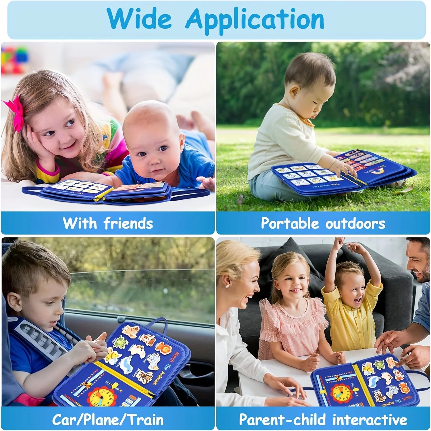 Planche occupée Montessori pour tout-petits, jouet sensoriel, activité de motricité Fine, voyage, apprentissage, cadeau pour garçons et filles, Polyester bleu