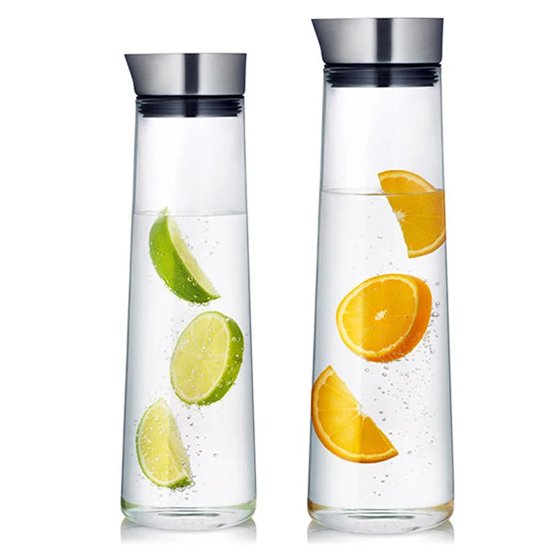 Pichet en verre avec couvercle pour réfrigérateur, Carafe en verre pour eau chaude/froide, boit du thé glacé, du café, du jus et des boissons faites maison, 1,5 l, 52 oz