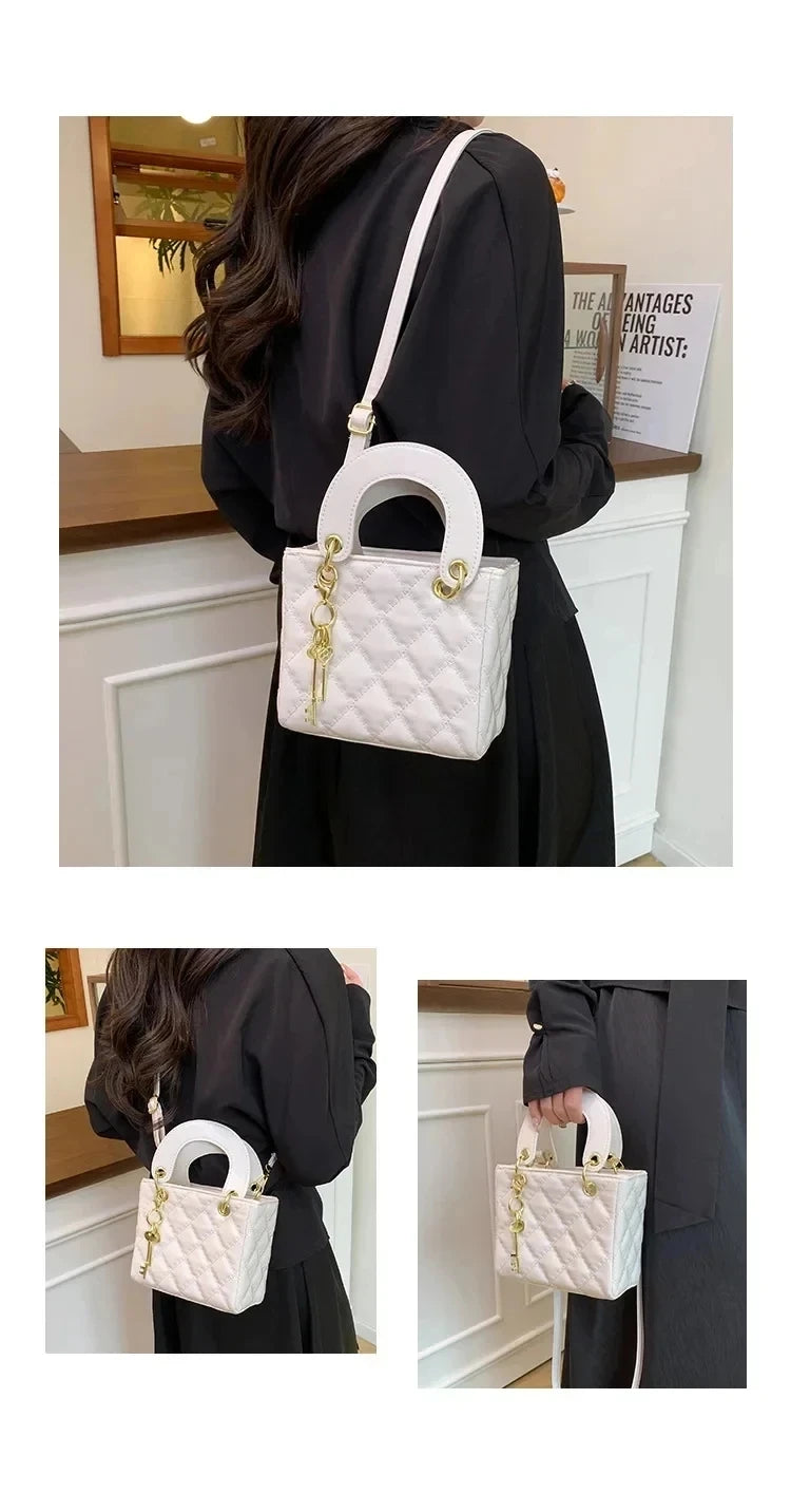 Fashionable and versatile women's shoulder/handbag with a simple diamond grid design and a high-quality PU leather square bag 