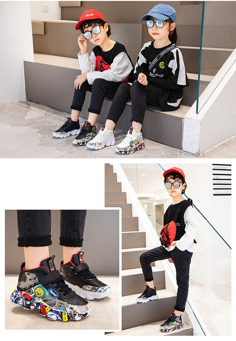 Taille 26-36 enfants sport baskets pour filles enfant dessin animé Graffiti modèle chaussures décontractées garçons basket-ball chaussure chaussures de sport