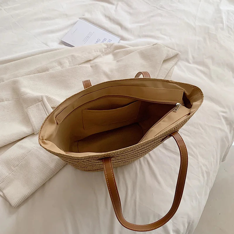 Sac à bandoulière de grande capacité pour femmes, panier tissé en paille d'été, sac à main de luxe de styliste, sac de plage, fourre-tout de shopping Bali