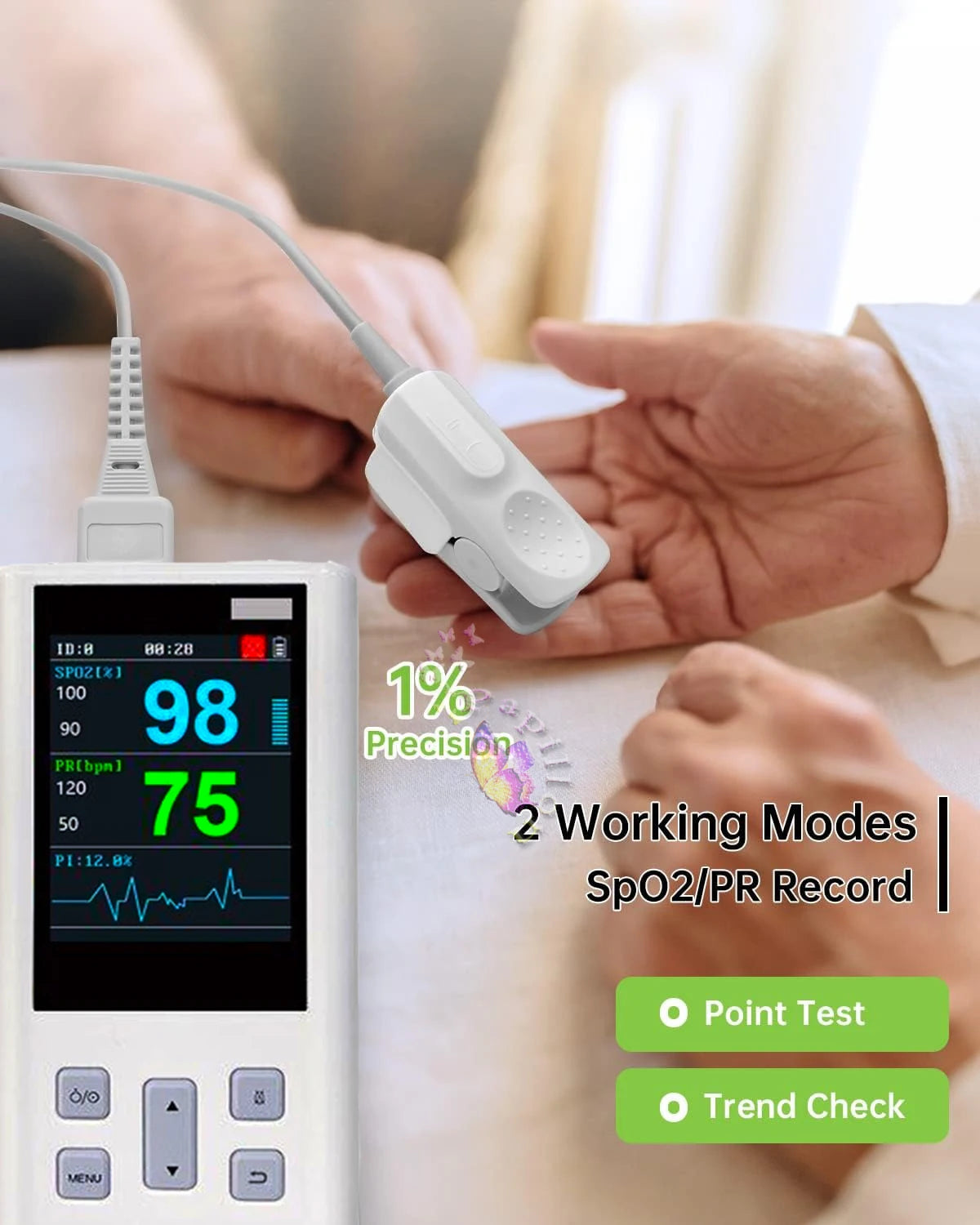 Moniteur d'oxymètre de pouls portatif pour la fréquence cardiaque et la saturation de l'oxygène avec SPO2 médical vétérinaire avec mémoire