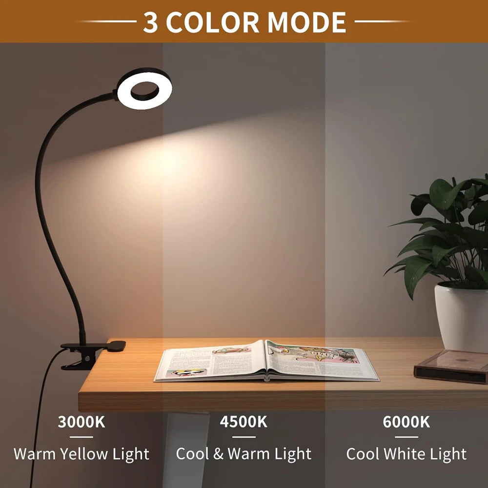 48 LED lampe de bureau Clip USB livre lumière chevet 360 °   Protection oculaire flexible, lampe de lecture à col de cygne, luminosité réglable, niveau 3