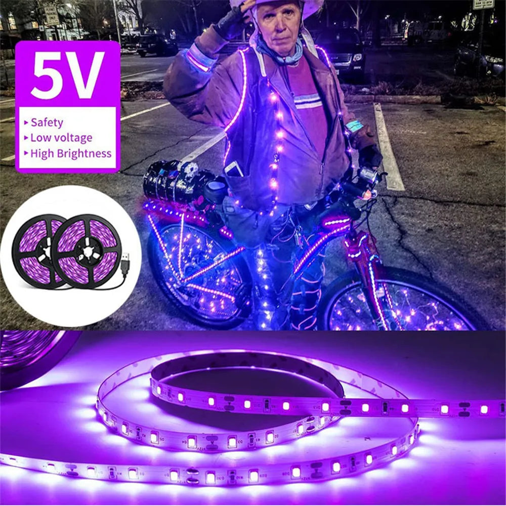 Bande lumineuse UV Led 5V UVA, 395-405nm, SMD2835, rayons ultraviolets, ruban de Diode violet, lampe USB avec interrupteur 60LED s/m