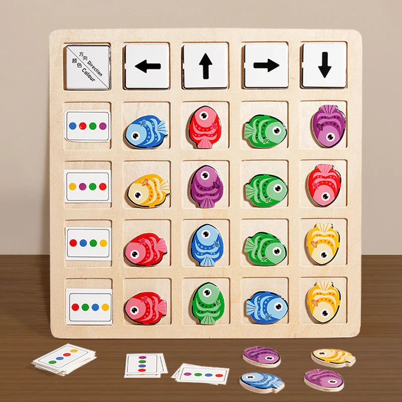 Jouets Montessori en bois pour enfants, entraînement à la pensée logique, Direction, Cognition des couleurs, jeu de société de combat éducatif