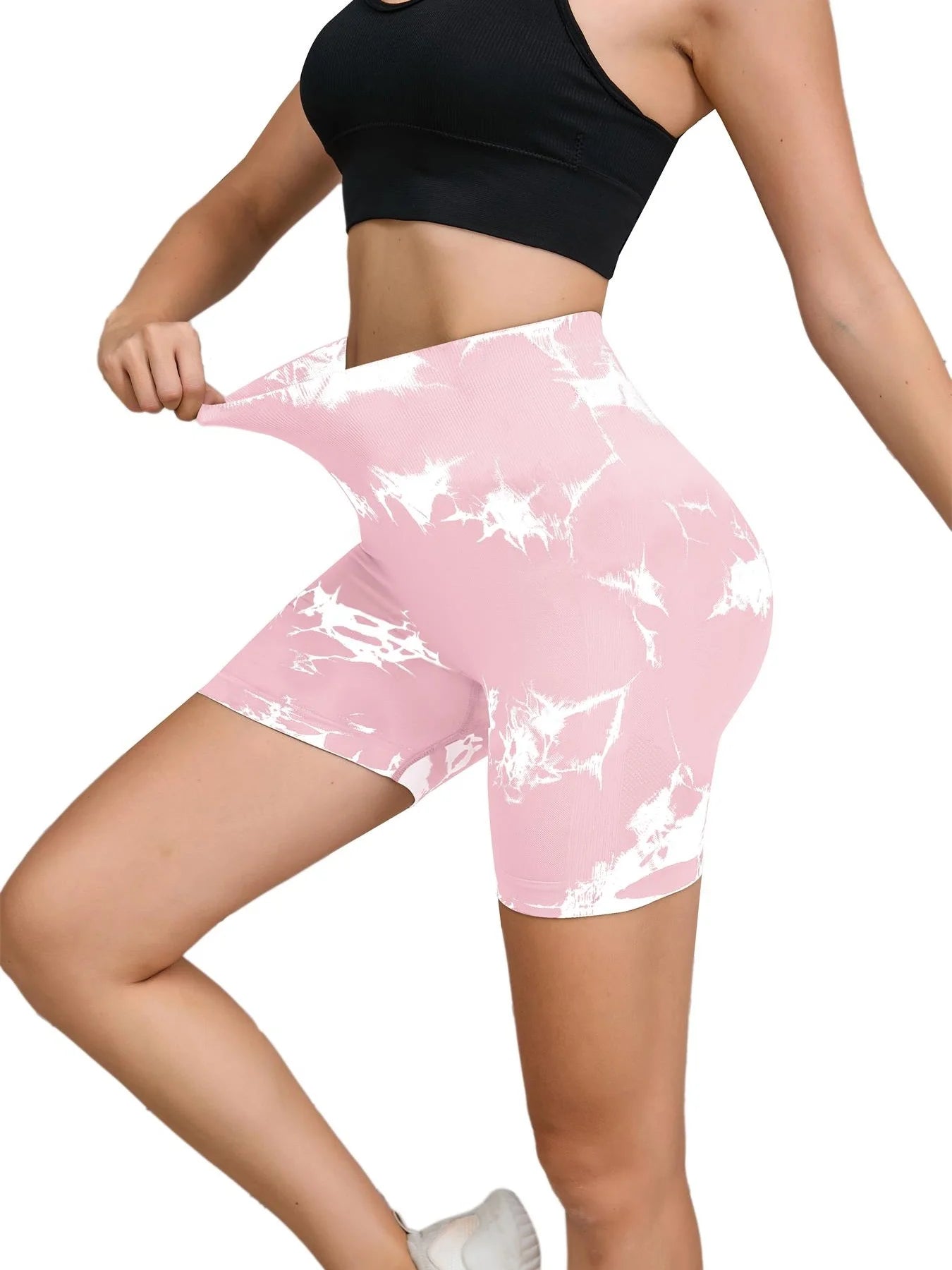 Pantalon de Fitness sans couture teint par nouage pour femmes, taille haute et levage des hanches, short serré de sport, course à pied, Sexy, pêche, Fitness, Yoga
