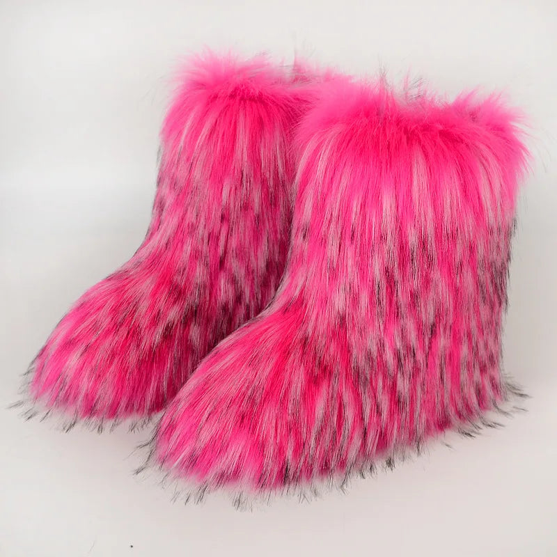 Bottes de neige d'hiver pour femmes en plein air de luxe fourrure fausse fourrure de renard bottes femme en peluche chaud plate-forme chaussures nouvelle mode Bottes grande taille 46