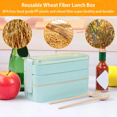 Boîte à Bento de 900ml pour enfants, 3 boîtes à déjeuner empilables, anti-fuite, récipient alimentaire Portable, paille de blé, boîte de stockage des aliments, lave-vaisselle