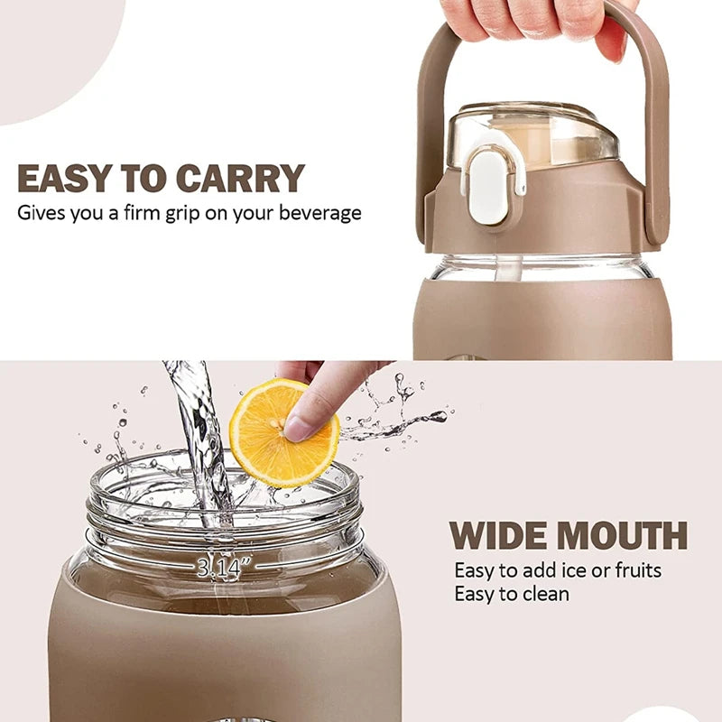 Bouteilles d'eau en verre de 1000ML avec paille, bouteille en verre avec manchon en Silicone et marqueur de temps, pour salle de sport, Camping, maison et bureau
