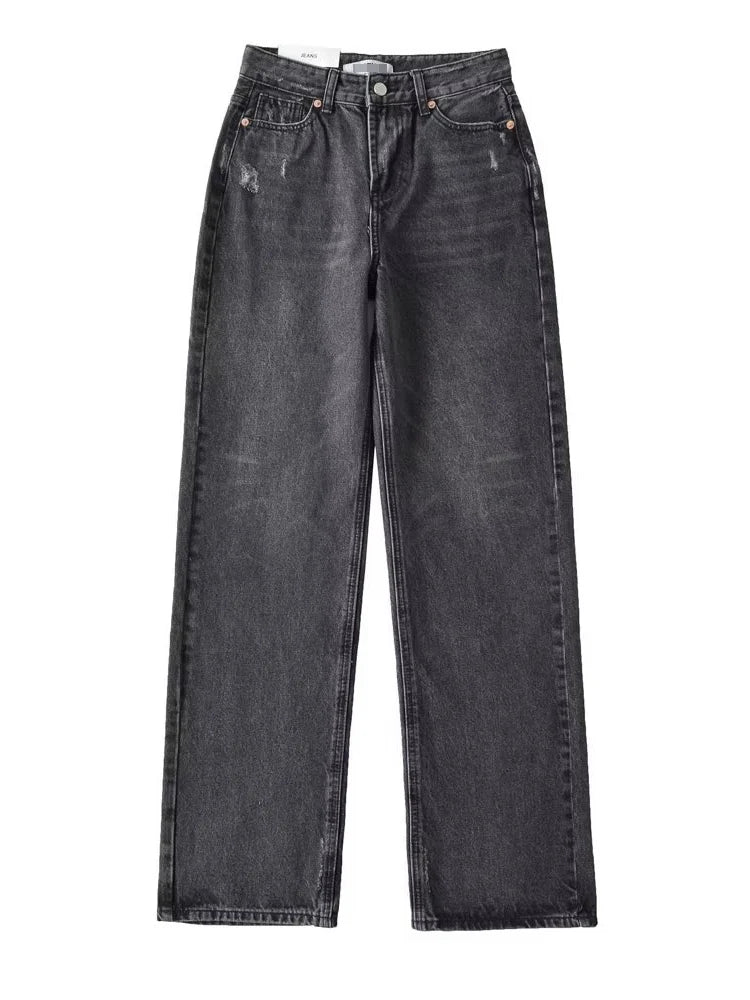 Jean bleu femmes taille haute 2025 ample décontracté petit ami jean Long pour le travail dames Simple jambe droite Denim pantalon pour les femmes