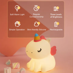 Veilleuse licorne mignonne en Silicone pour enfants, veilleuse LED à intensité variable, lampe licorne Squishy, lampe de chevet Rechargeable