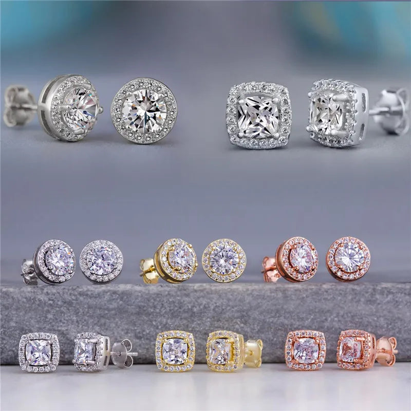 Boucles d'oreilles rondes en cristal pour femmes, argent regardé 925, bijoux de mariage vintage, luxe, blanc, Zcomprend sur pierre