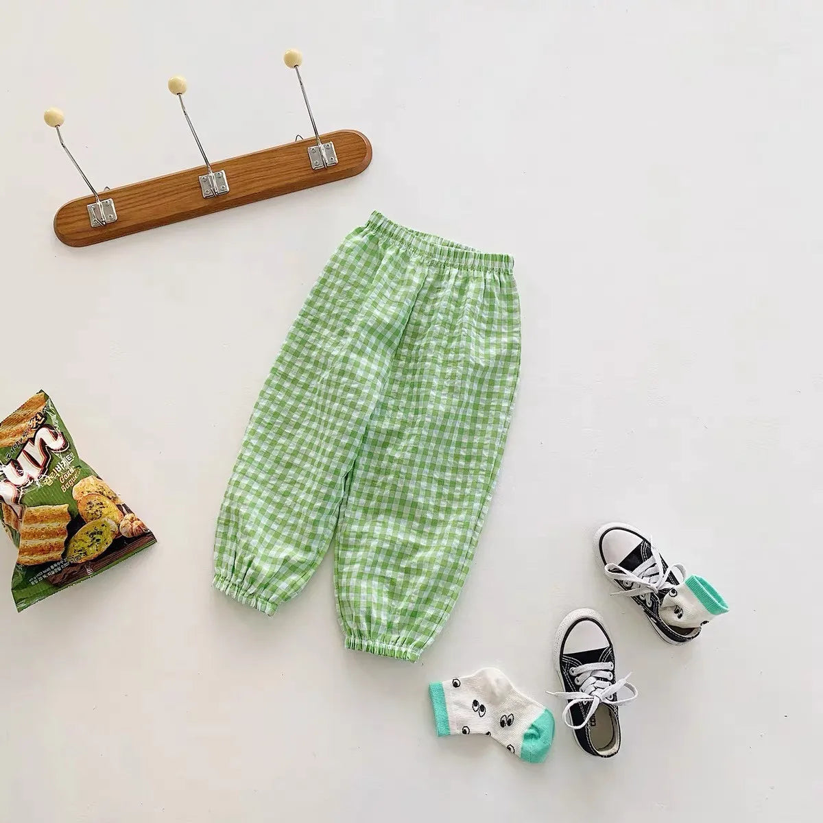 Girls' plaid summer trousers, new Harlan style, versatile children's fashion, lightweight mosquito-proof cotton trousers, 73-120CM