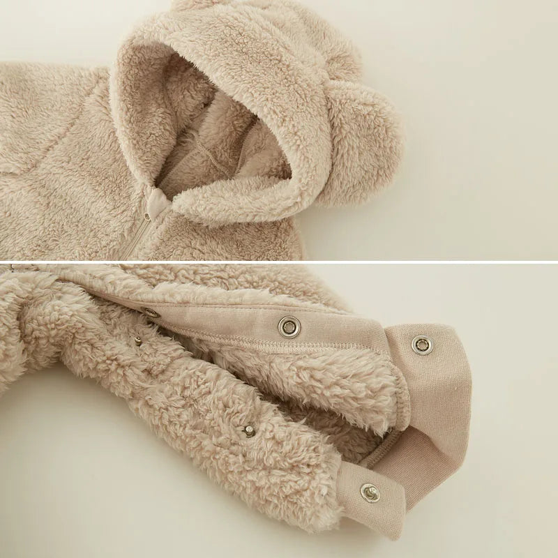 2025 combinaisons chaudes à capuche en polaire pour bébé automne hiver à manches longues barboteuses pour bébé nouveau-né garçon fille Homewear pyjamas