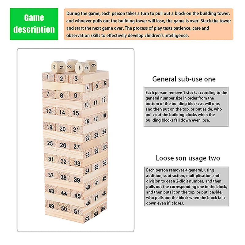 Jeu de société coule parent-enfant, puzzle en bois massif, tour à empiler haute, nuits de dessin pour enfants