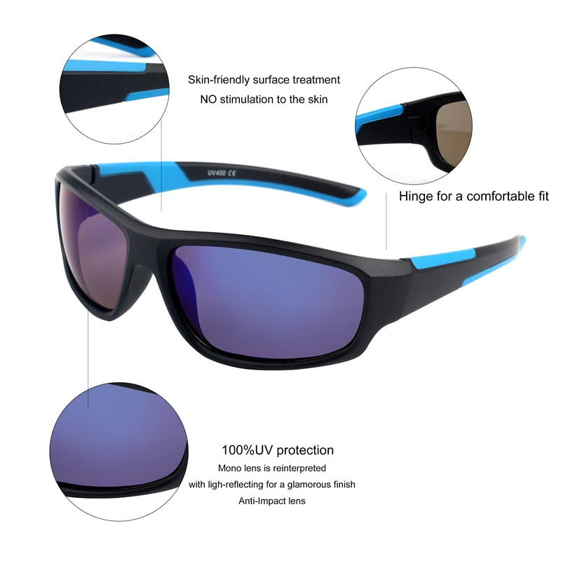 Kenbo enfants garçon Sport lunettes de soleil enfant cyclisme lunettes fille UV400 extérieur miroir lunettes pour cadeau avec étui