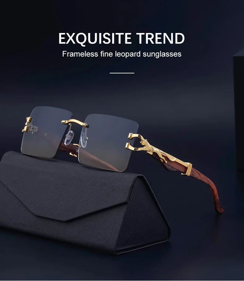 Frameless square wooden sunglasses for men and women, vintage, fashionable, luxury, retro, 2023