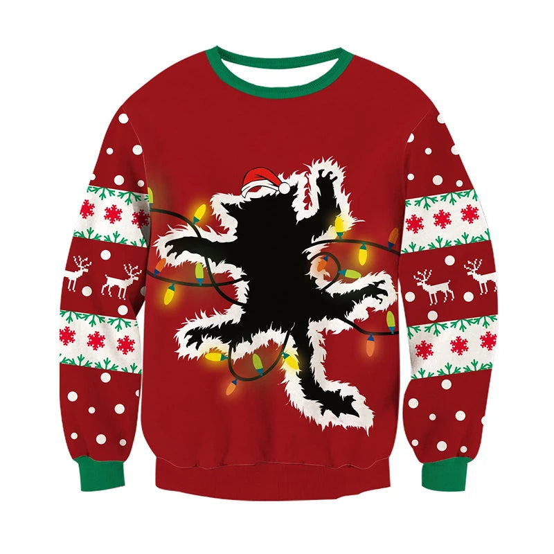 Sweat-shirt de noël en forme de renne du père noël pour hommes et femmes, pull à manches longues, nouvel an, fête de Festival, col rond