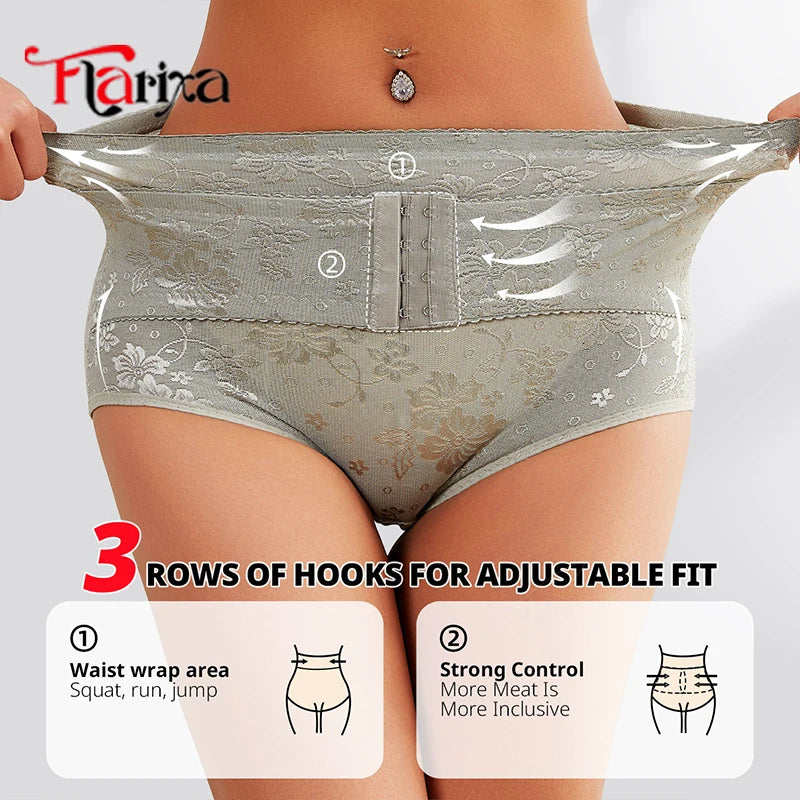 Flarixa dentelle taille formateur ventre contrôle culotte de sous-vêtements femmes bas Abdomen corps Shaper slips avec crochets respirant hanche ascenseur