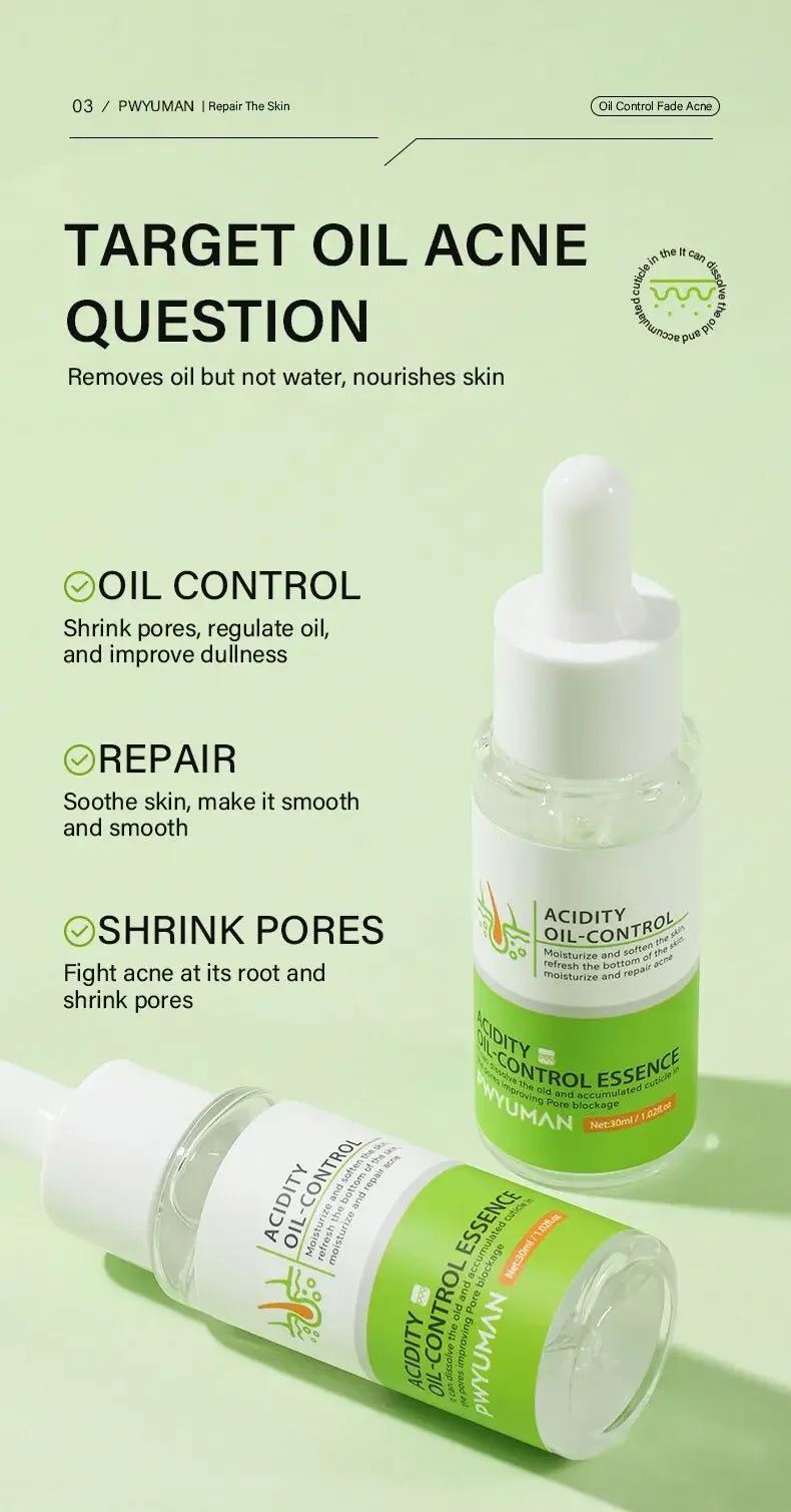 Sérum pour le visage anti-acidité, rétrécissement des pores, élimination des points noirs, contrôle de l'acné, réparation de l'huile, essence hydratante, nourrit les pores, raffermissant, soin du visage
