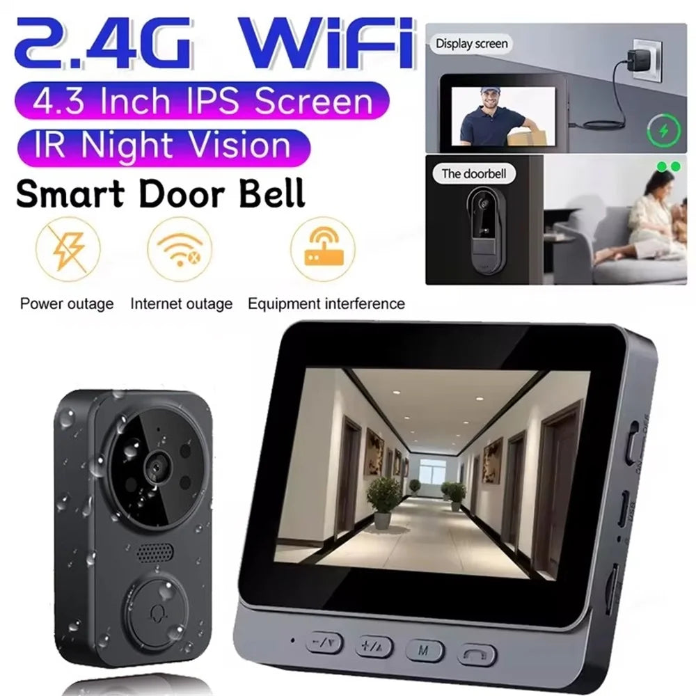 Ensemble de caméra de sonnette vidéo sans fil, caméra de sécurité intelligente avec Vision nocturne, WiFi 2.4G, HD, détection de mouvement, stockage en nuage