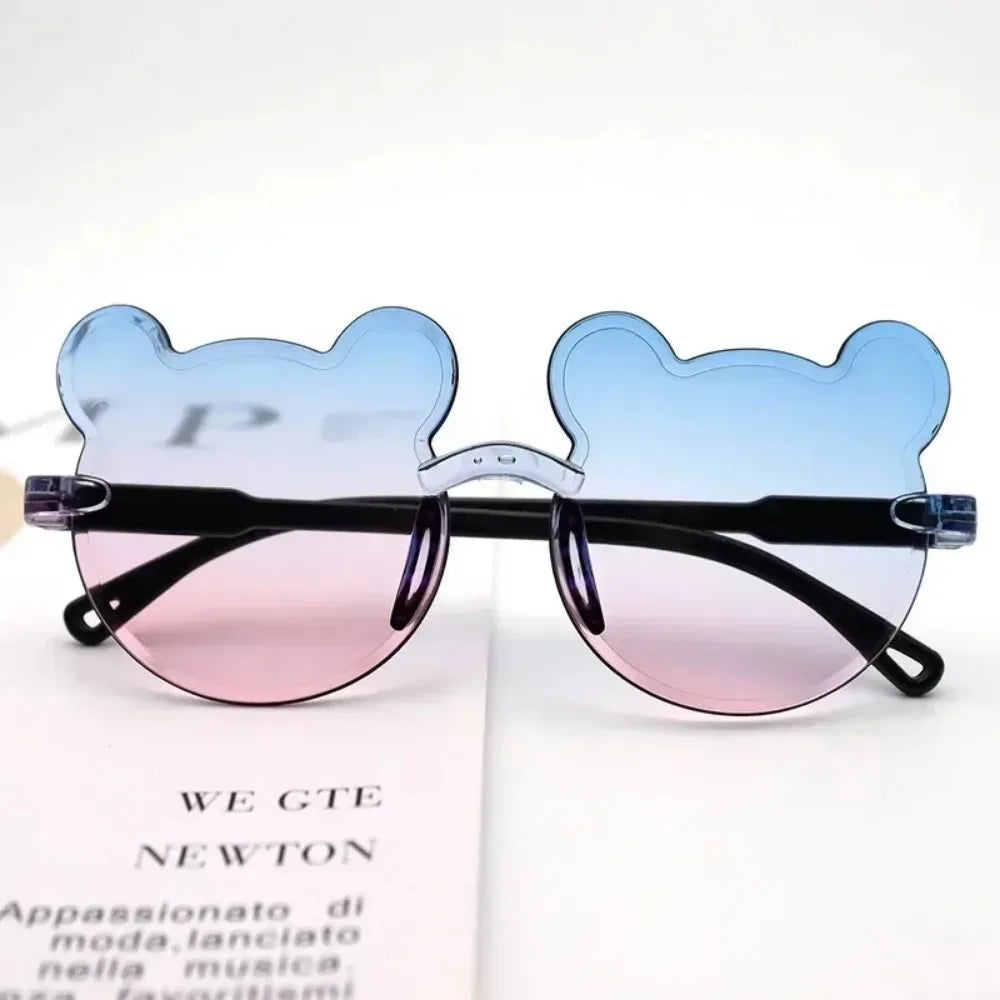 Lunettes de soleil pour enfants, ours de dessin animé mignon, pour garçons et filles, sans monture, UV400, pour voyage en plein air, ski