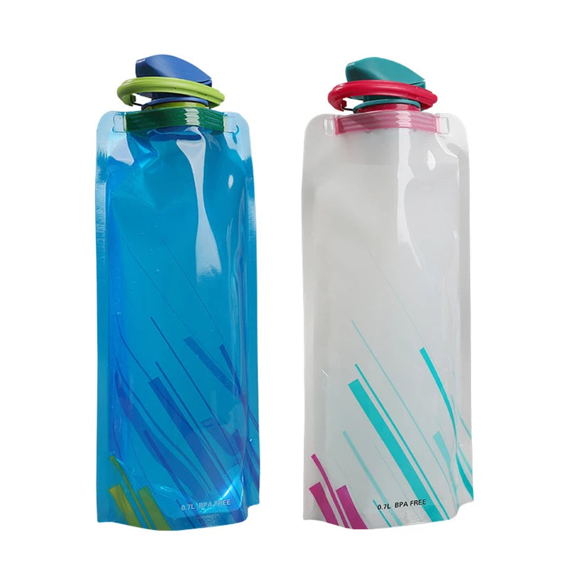 Bouteilles d'eau pliables, bouteille d'eau de voyage Flexible et réutilisable, pochette d'eau en plastique, flacon souple, sac d'eau avec mousqueton