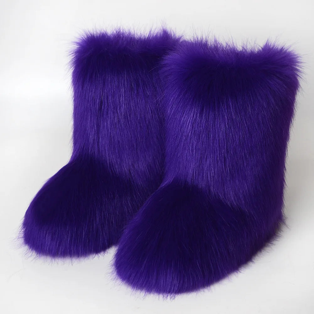 Bottes de neige d'hiver pour femmes en plein air de luxe fourrure fausse fourrure de renard bottes femme en peluche chaud plate-forme chaussures nouvelle mode Bottes grande taille 46