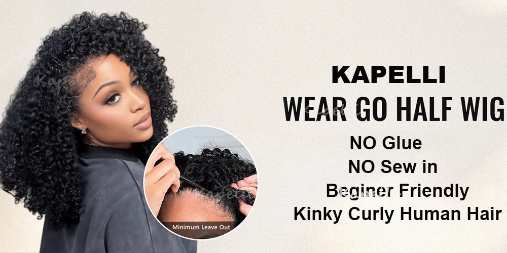 Demi-perruque cheveux humains crépus bouclés sans colle perruque cheveux humains prêt à porter 3 en 1 demi perruque avec cordon 250 densité bouclée demi-perruque