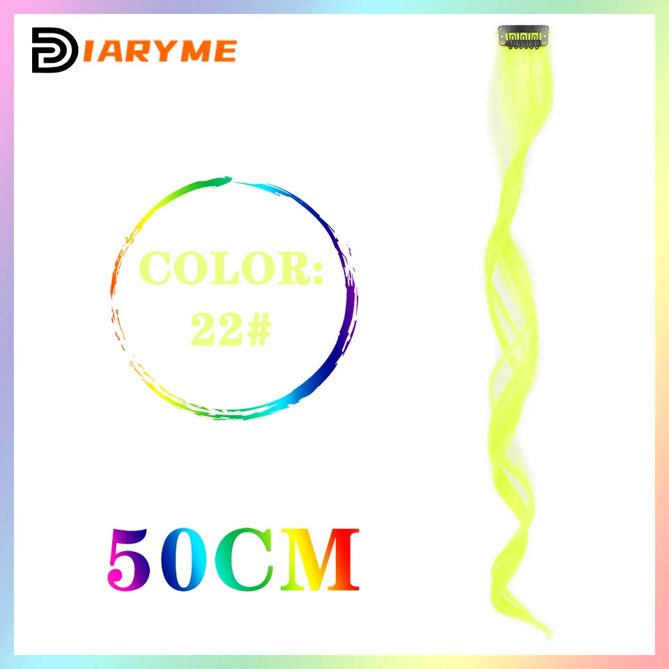 Colorful curly synthetic hair extensions for girls, long clip-in hairpiece, multicolored party strands, wig piece, for women and children
