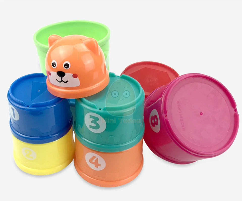 Jouets pour bébé, tasse empilable, dessin animé, apprentissage éducatif précoce, couleur, nidification, tri, bain-douche, jeu d'eau et de sable pour enfants