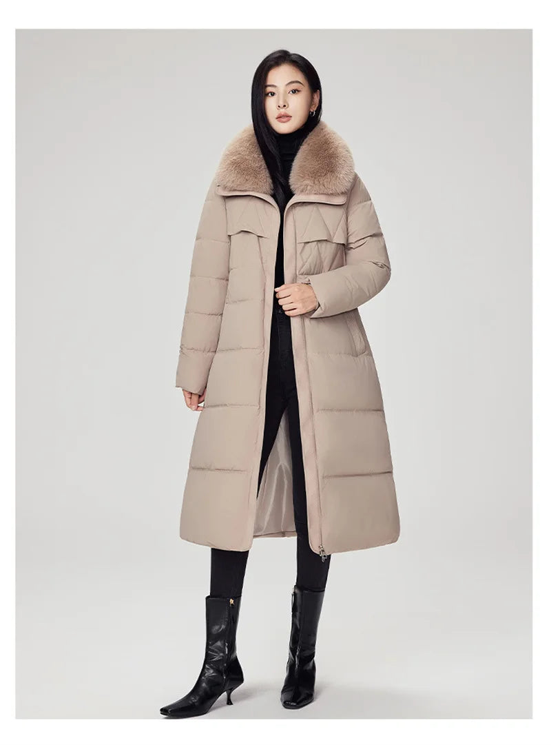 Parka d'hiver à col en fourrure pour femme, veste x-longue rembourrée en coton, manteau épais et chaud, Streetwear avec ceintures, vêtements d'extérieur Slim, à la mode, 2025