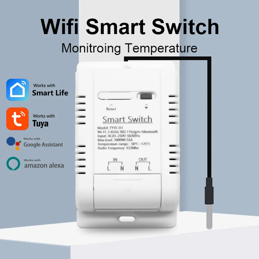 Tuya – capteur de température Intelligent Wifi 16A, 3000W, interrupteur de commande Intelligent, relais de surveillance étanche, sonde de Thermostat de synchronisation
