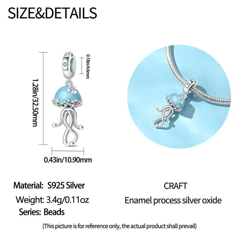 Pendentif de Collection d'écologie marine en argent Sterling 925, mignon, méduse, hippocampe, baleine et tortue, bijoux fins, cadeau de fête sur la plage
