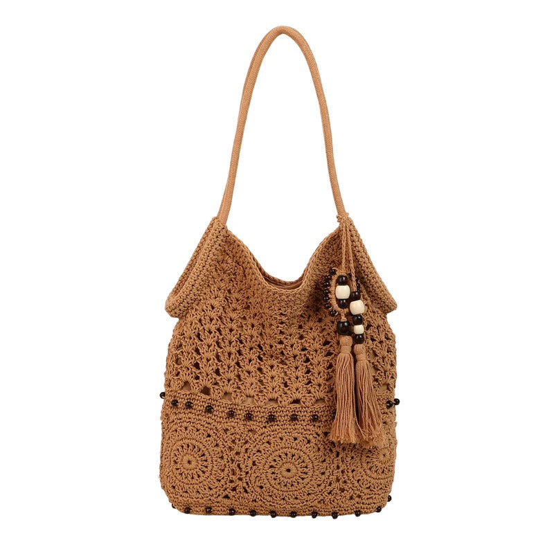 Sac à main tissé de grande capacité, sac à bandoulière ajouré, fourre-tout en Crochet, fourre-tout bohème tissé pour femmes, sacs de Shopping tricotés