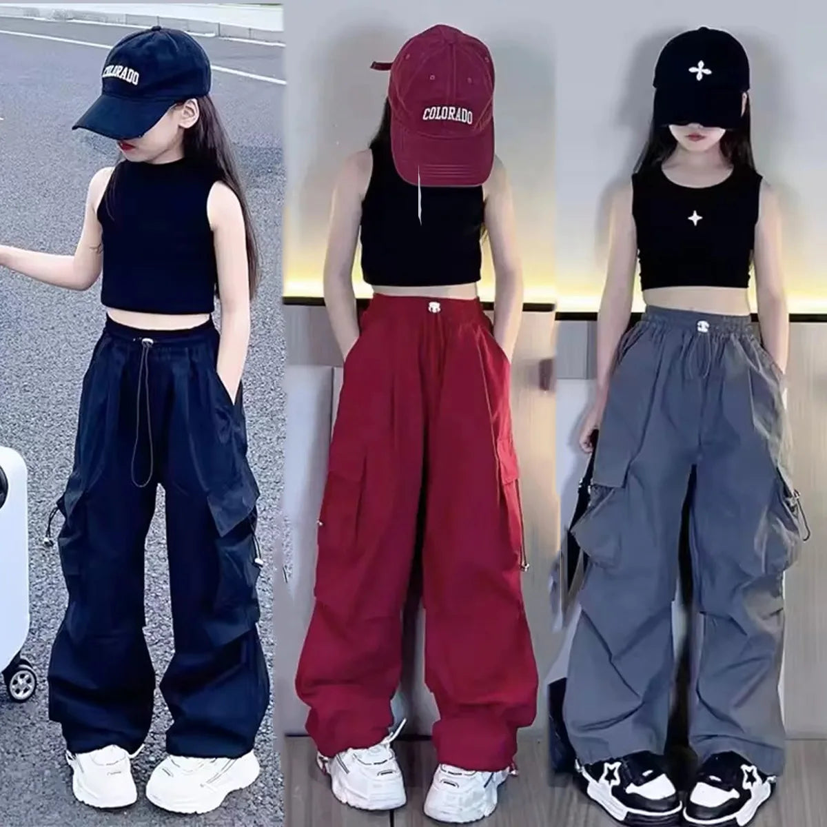 Pantalons Cargo pour filles de 5 à 14 ans, mode printemps, pantalons amples pour enfants, nouveau Style, pantalons à jambes larges, vêtements décontractés pour filles