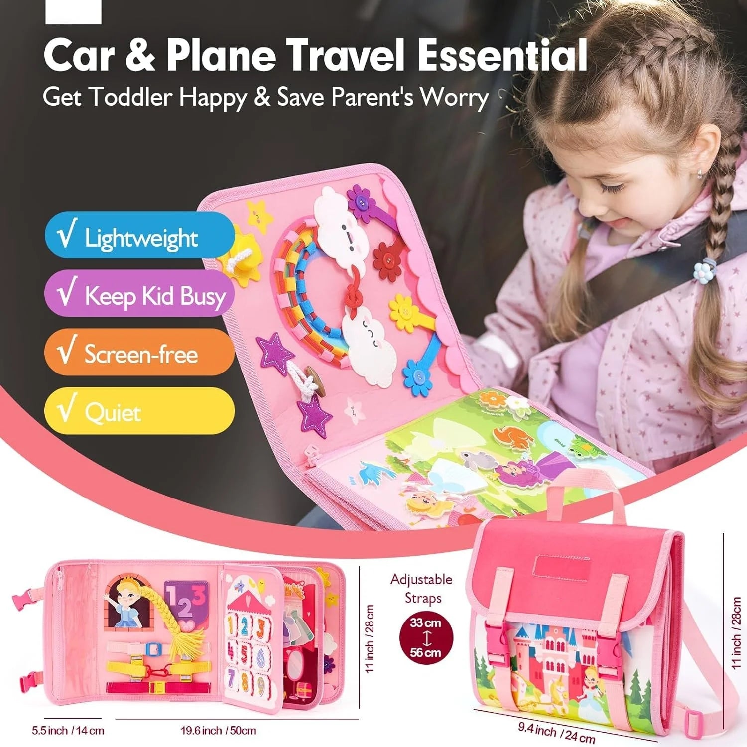 Jouets pour tout-petits, planche occupée, jouets Montessori, sac à dos occupé, activités d'apprentissage préscolaire, jouets pour enfants avec numéro, forme, habillage