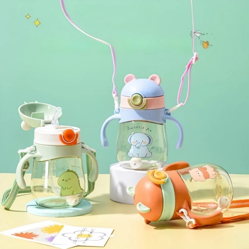 410ML bébé tasse à boire biberon Anti-étouffement avec paille boule par gravité large calibre boire du lait bouteille d'eau avec poignée