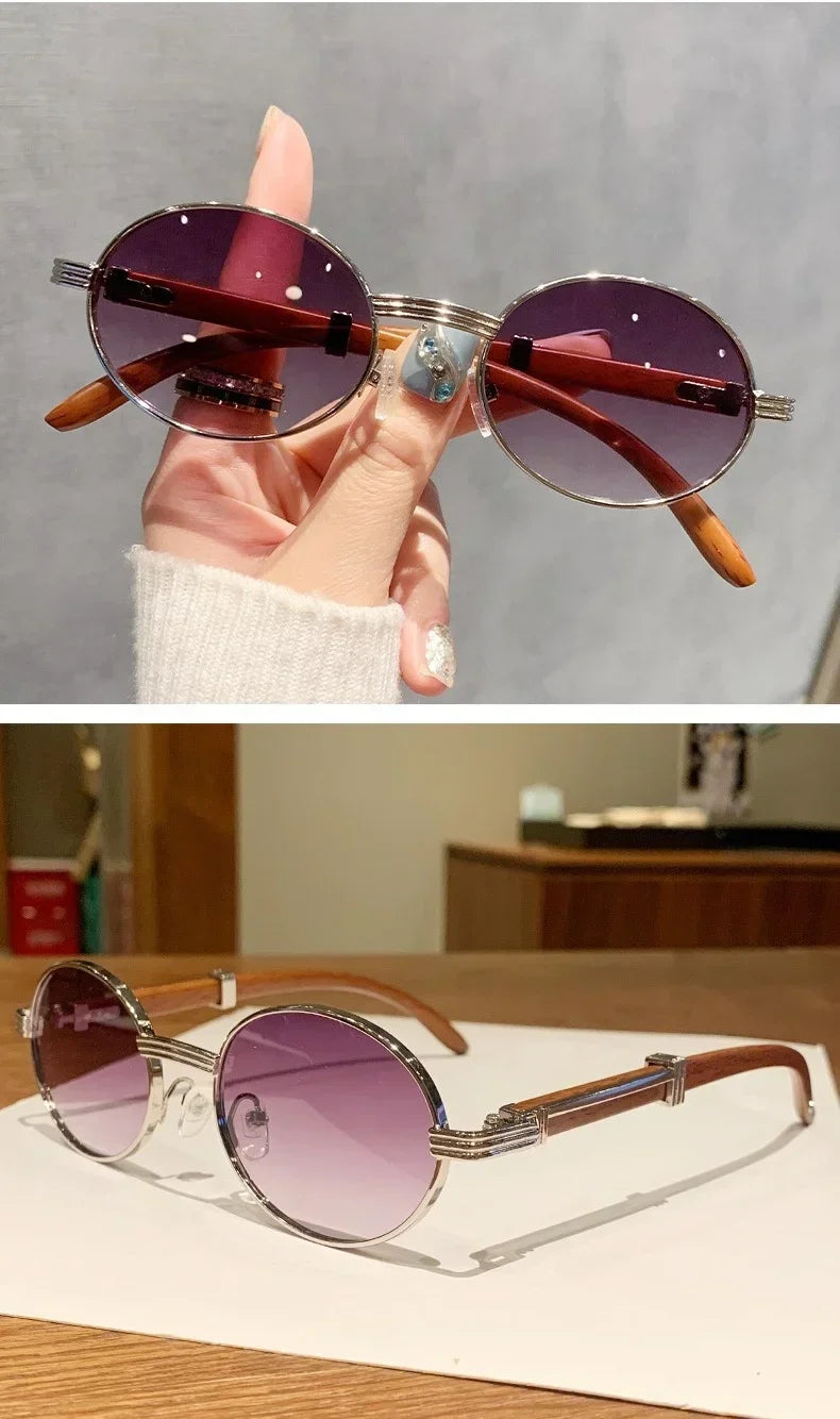 Lunettes de soleil ovales vintage en bois pour hommes et femmes, lunettes de soleil de créateurs, nuances de luxe, UV400, mode