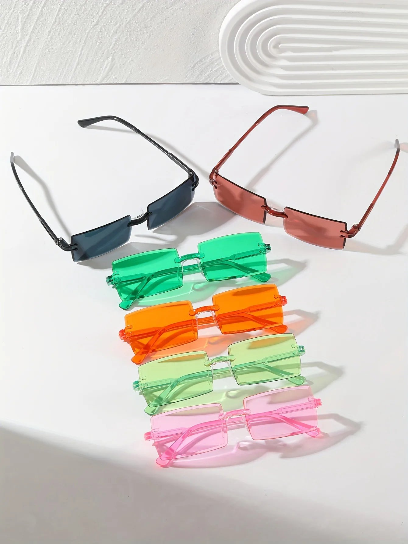 Lunettes de soleil rectangulaires pour femmes et hommes, 6 pièces, mignonnes, couleur bonbon, nuances décoratives, UV400