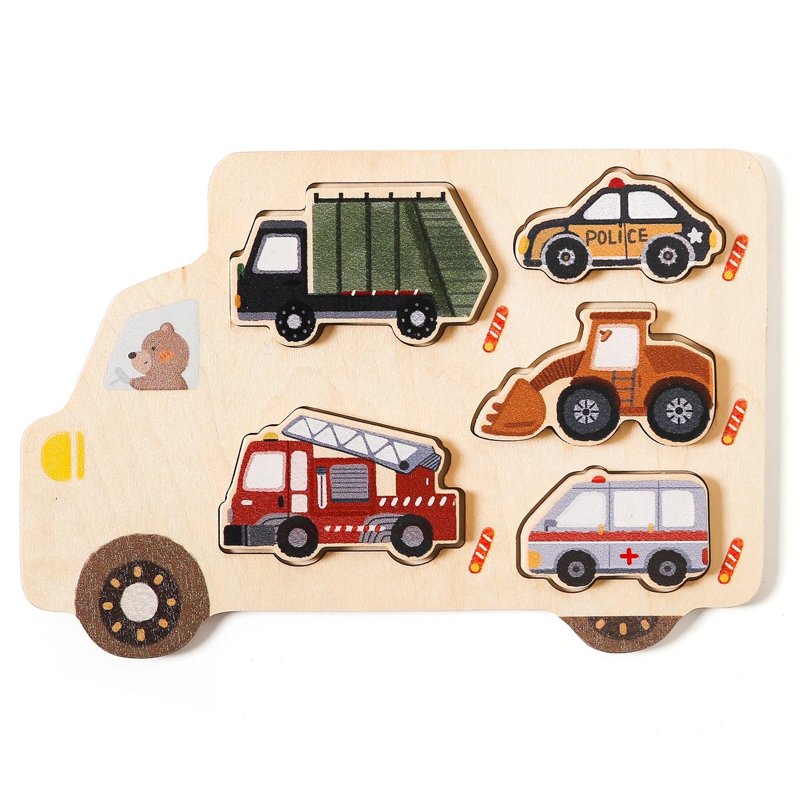 Puzzles en bois pour enfants, jouets pour bébés, Puzzle 3D Montessori, jouets éducatifs pour bébés de 2 ans, voitures, planche assortie
