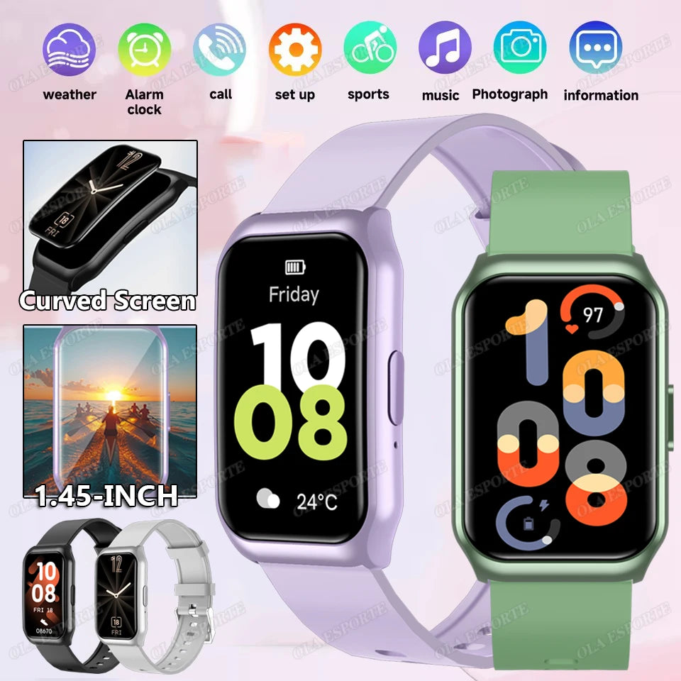 Nouveau écran incurvé montre intelligente 2025 pour montre de santé fréquence cardiaque sang oxygène/pression moniteur de sommeil sport étanche Smartwatch