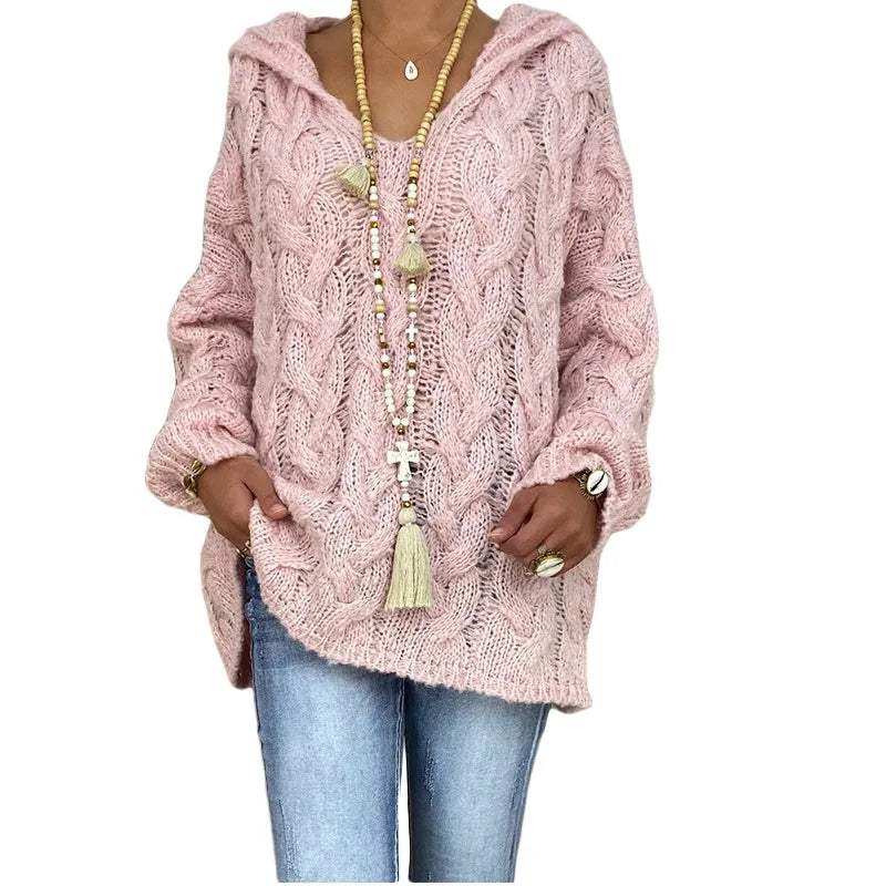 20 Colors Women's Loose Twist Knot Knitted Sweaters Autumn Winter Women's Hooded Knit Pullover Coats XXBLH-1058