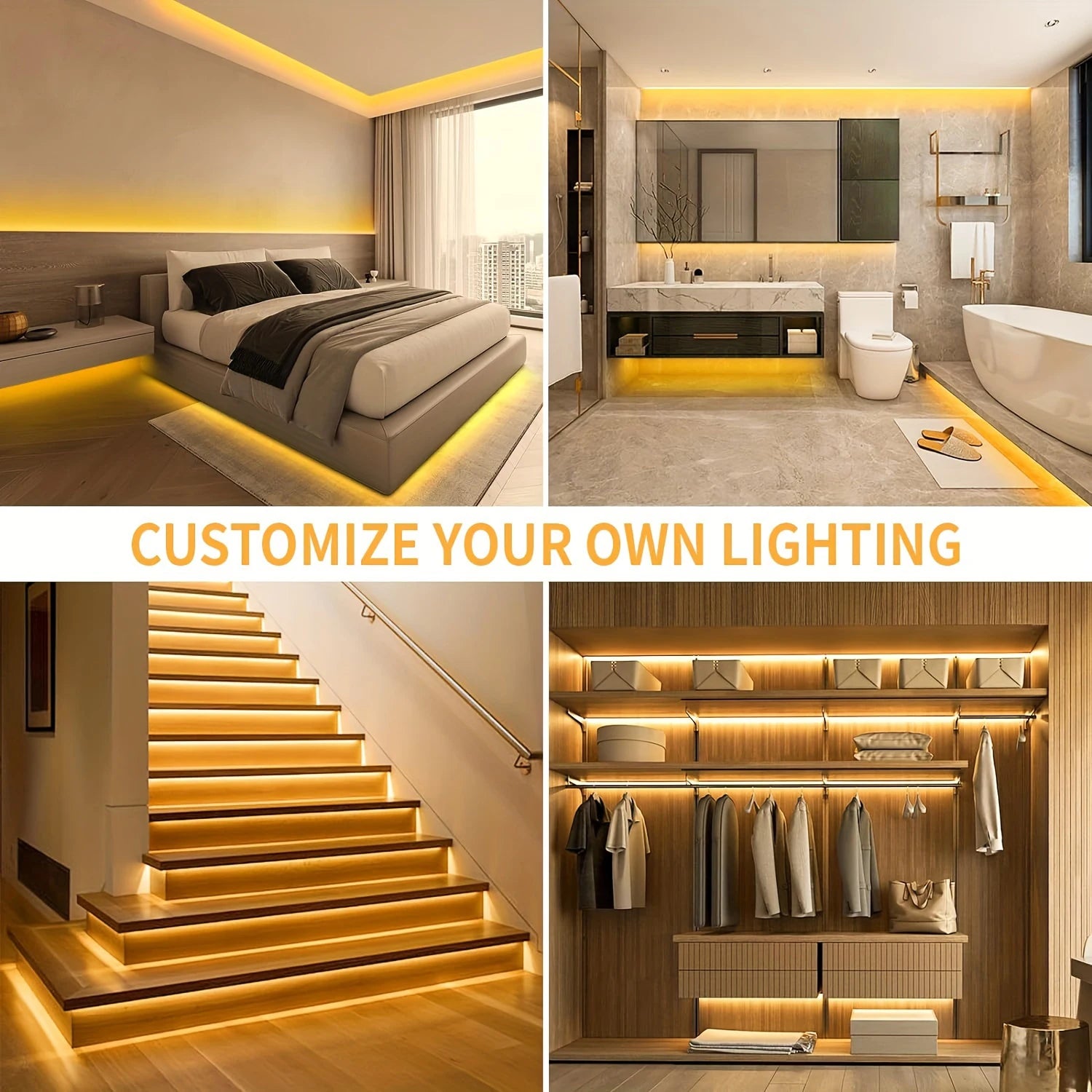 USB DC 5V 2835 LED strip light, white/warm white, with on/off switch, for bedroom, mirror, wardrobe, cabinet, TV