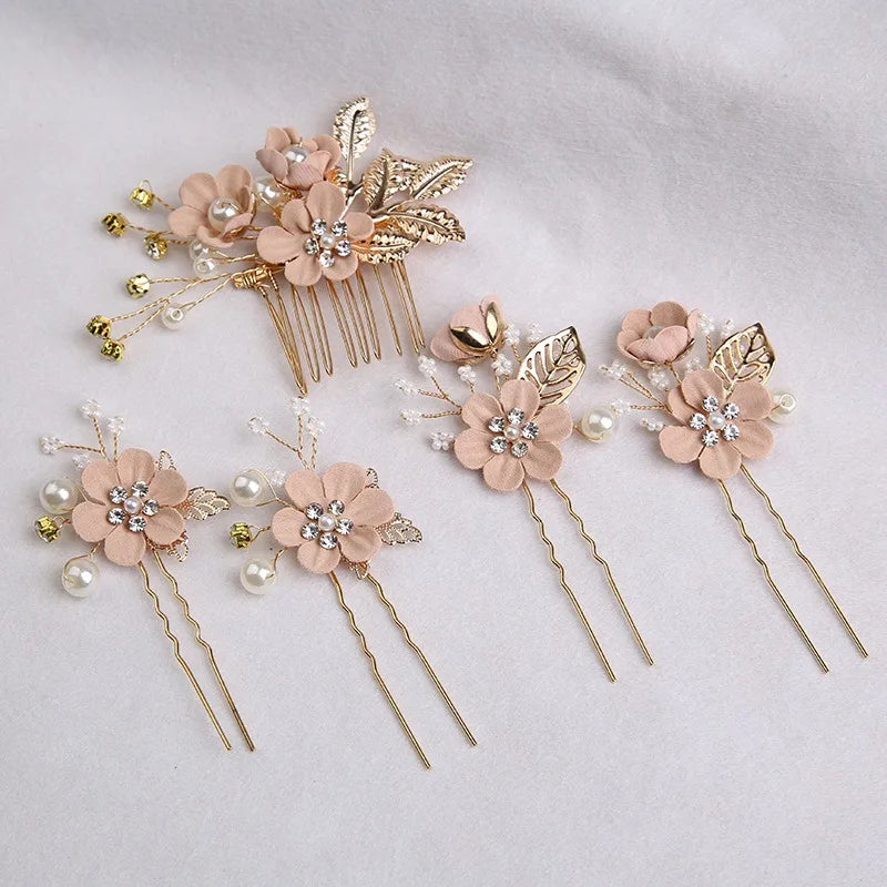 5 pièces/ensemble accessoires de cheveux de mariée pour femmes fleur perle casque diadème Barrette de mariage pince épingles à cheveux mariée peignes ornement