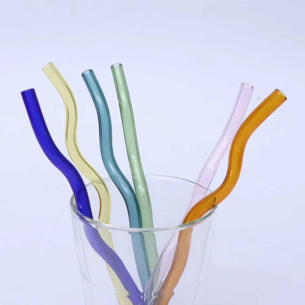 Pailles en Verre Réutilisables Ondulées Colorées Transparentes, Tube à Haute Teneur en Borosilicate, pour ix, Bar