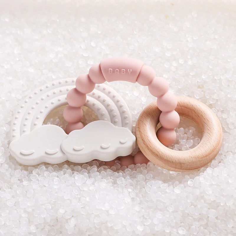 Anneau de dentition en Silicone pour bébé, 1 pièce, sans BPA, Bracelet en Silicone, feuille, jouets de dentition, anneau en bois, dent d'allaitement, jouets cadeaux pour nouveau-né