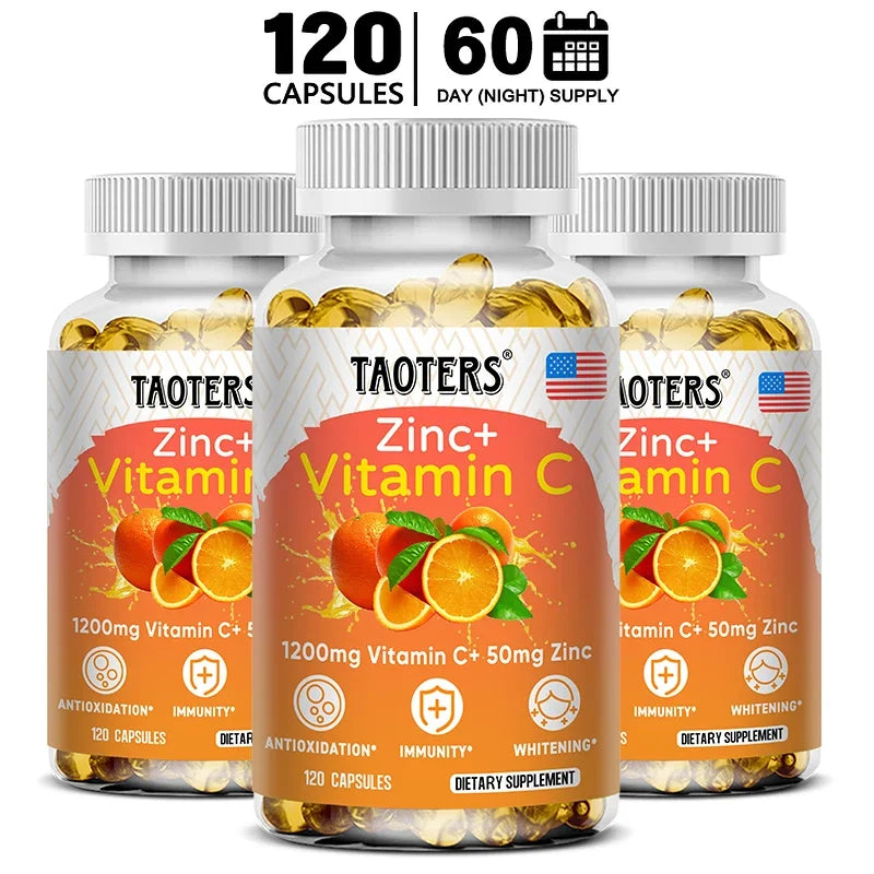 Taoters Supplément Vitamine C + Zinc - Haute Absorption - Système immunitaire, Vitamines pour la santé de la peau - Supplément Antioxydant