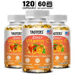 Taoters Supplément Vitamine C + Zinc - Haute Absorption - Système immunitaire, Vitamines pour la santé de la peau - Supplément Antioxydant