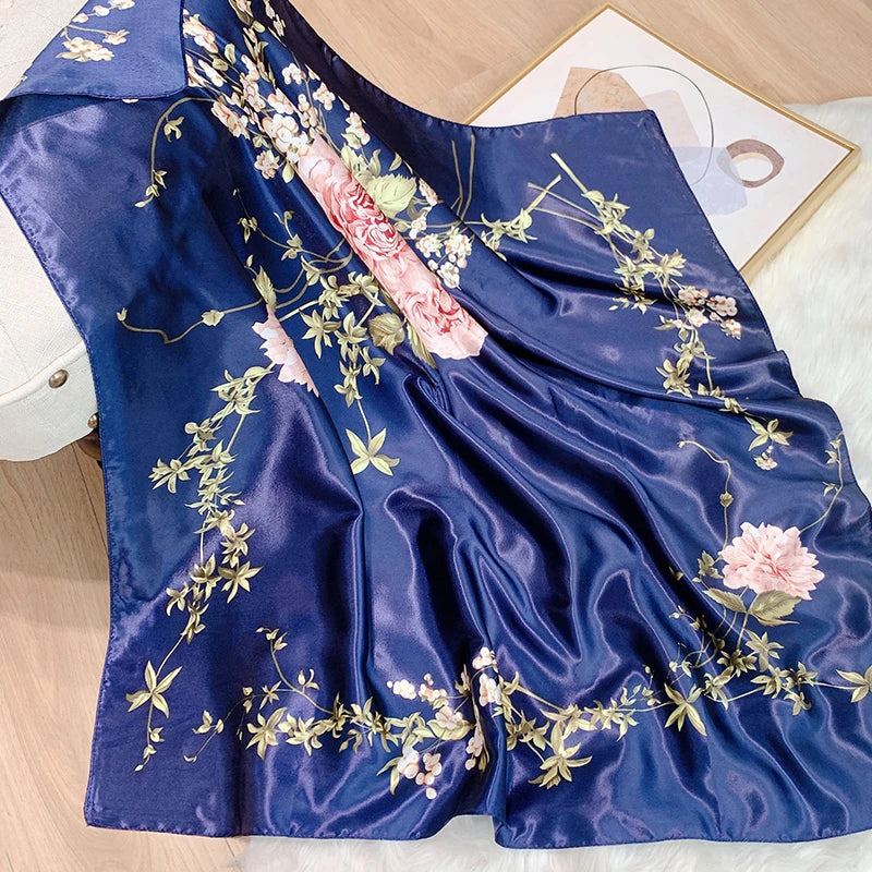 2025 Design marque foulard foulard châle enveloppes imprimer soie Satin écharpe carré femmes musulman Hijab élégant bandeau Bandana